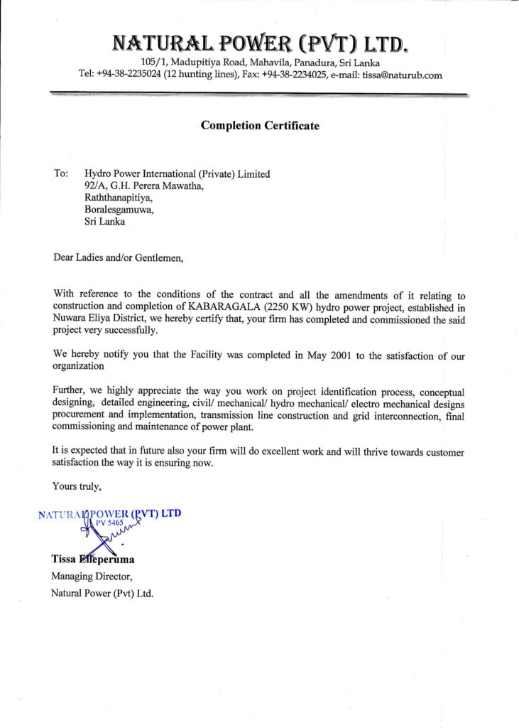 Certificates - Sri Lanka Hydro power Projects Hpi.lk