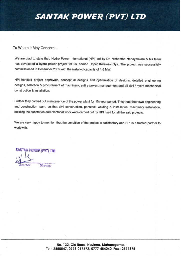 Certificates - Sri Lanka Hydro power Projects Hpi.lk